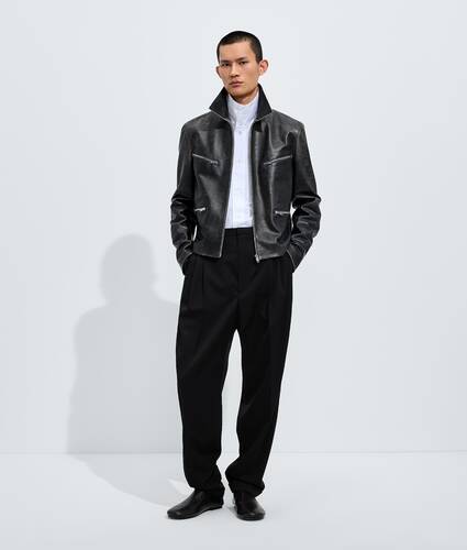 Men's Weathered Leather Jacket in Double black Bottega Veneta United States EN - Image 1