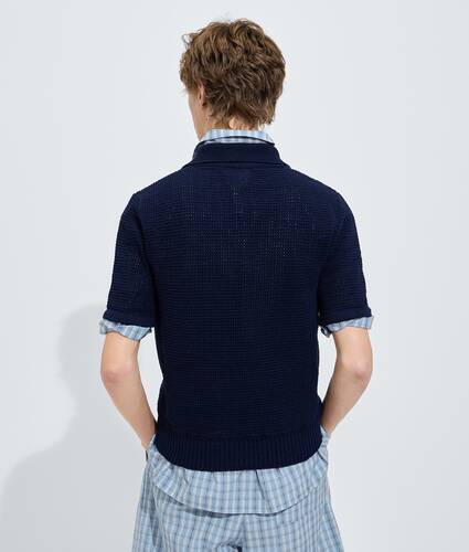 Men's Cotton Crochet Polo in Midnight blue Bottega Veneta Czechia EN - Image 3