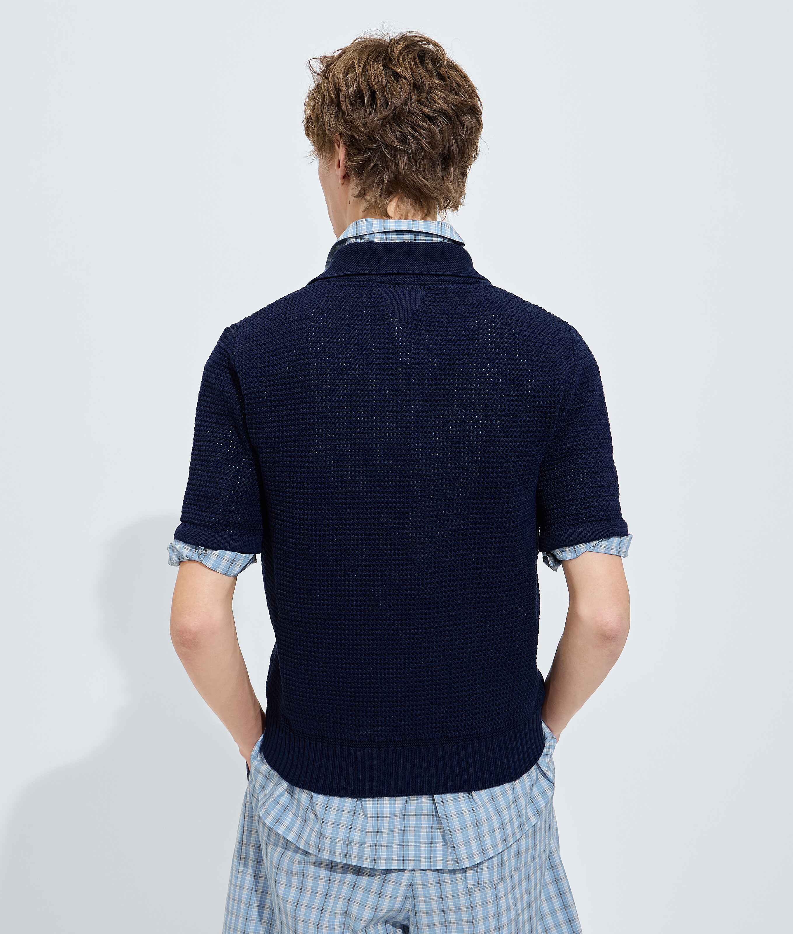 Men's Cotton Crochet Polo in Midnight blue Bottega Veneta Luxembourg EN - Image 3