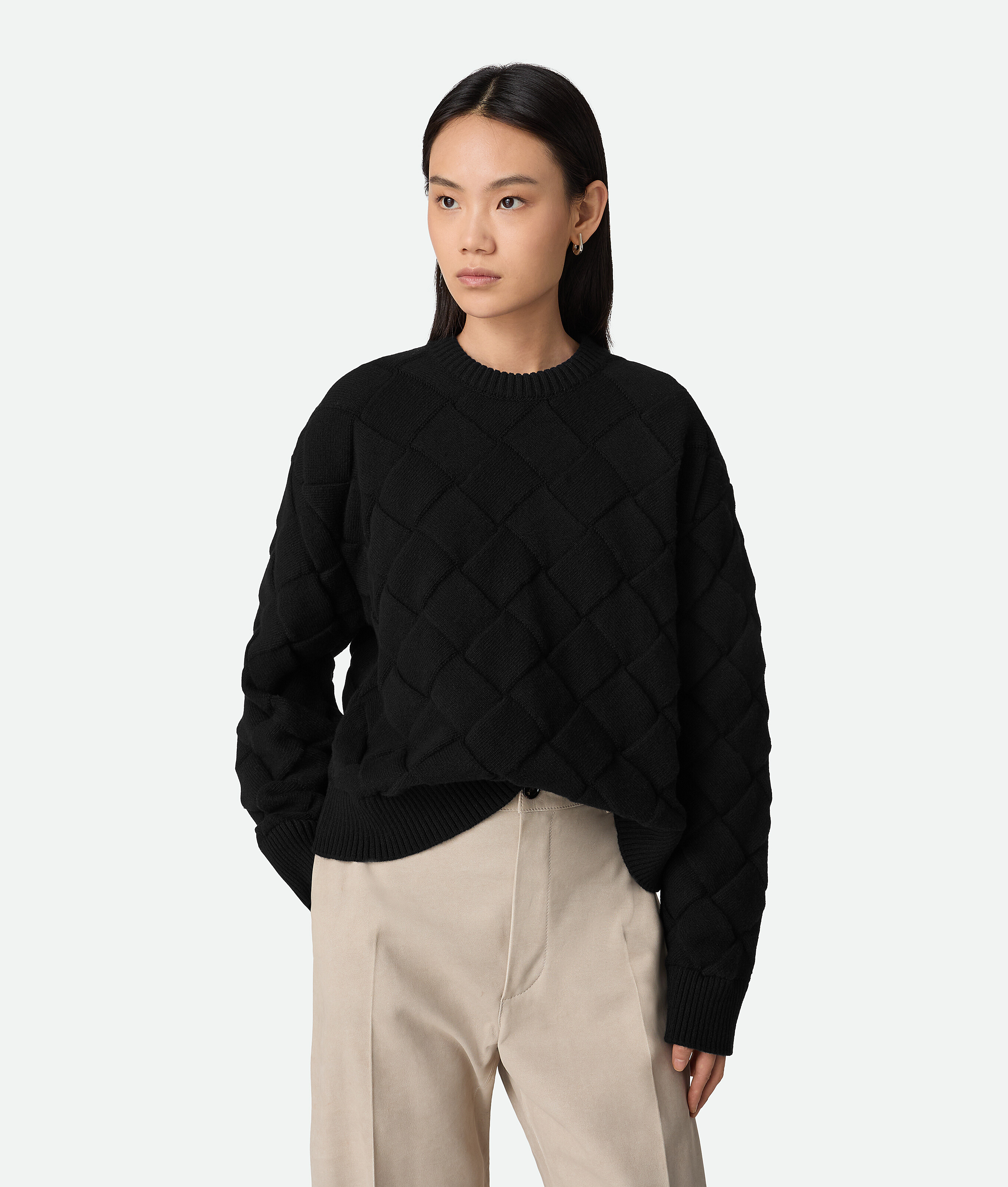Bottega Veneta Pull En Laine Intrecciato In Black
