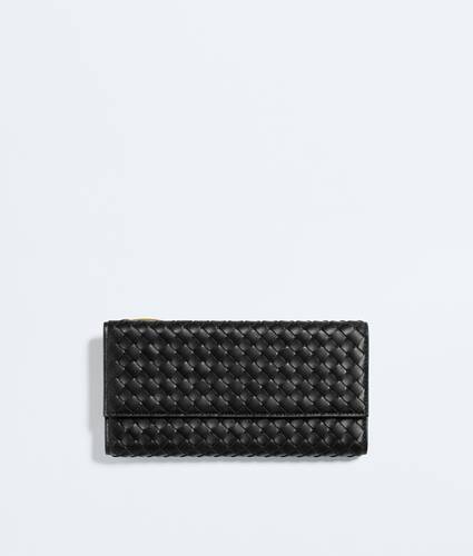Portefeuille long &agrave; rabat Intrecciato Piccolo pour Femme en Black Bottega Veneta Canada FR - Image 1