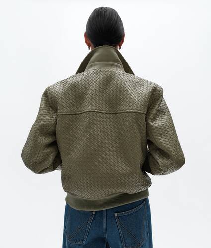 Women's Intrecciato Leather Blouson in Tarragon Bottega Veneta United States EN - Image 3