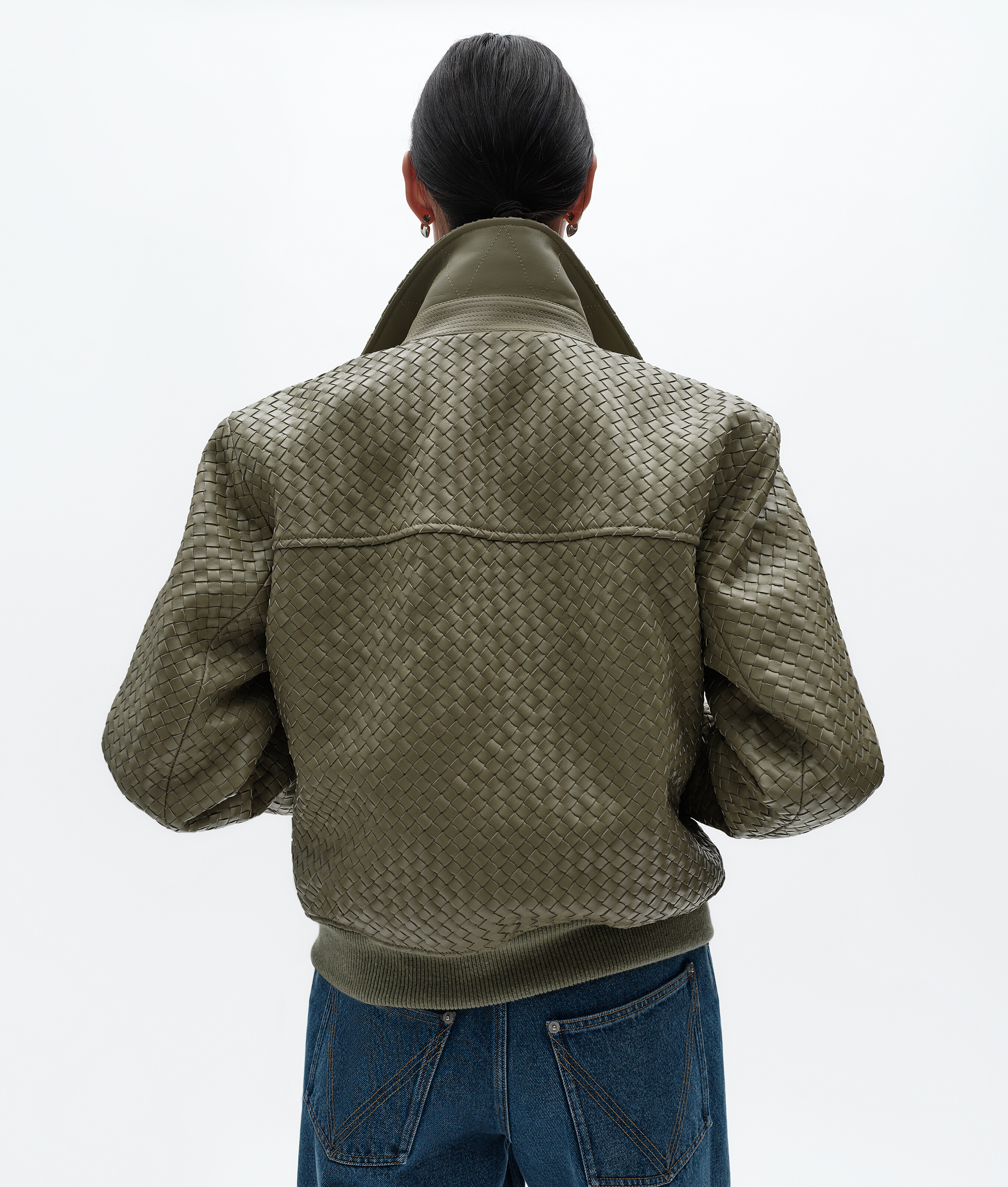 Women's Intrecciato Leather Blouson in Tarragon Bottega Veneta Luxembourg EN - Image 3