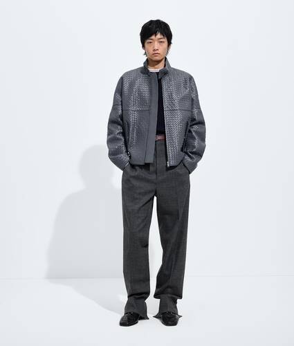 Men's Intrecciato Leather Jacket in Harbor gray Bottega Veneta Greece EN - Image 1
