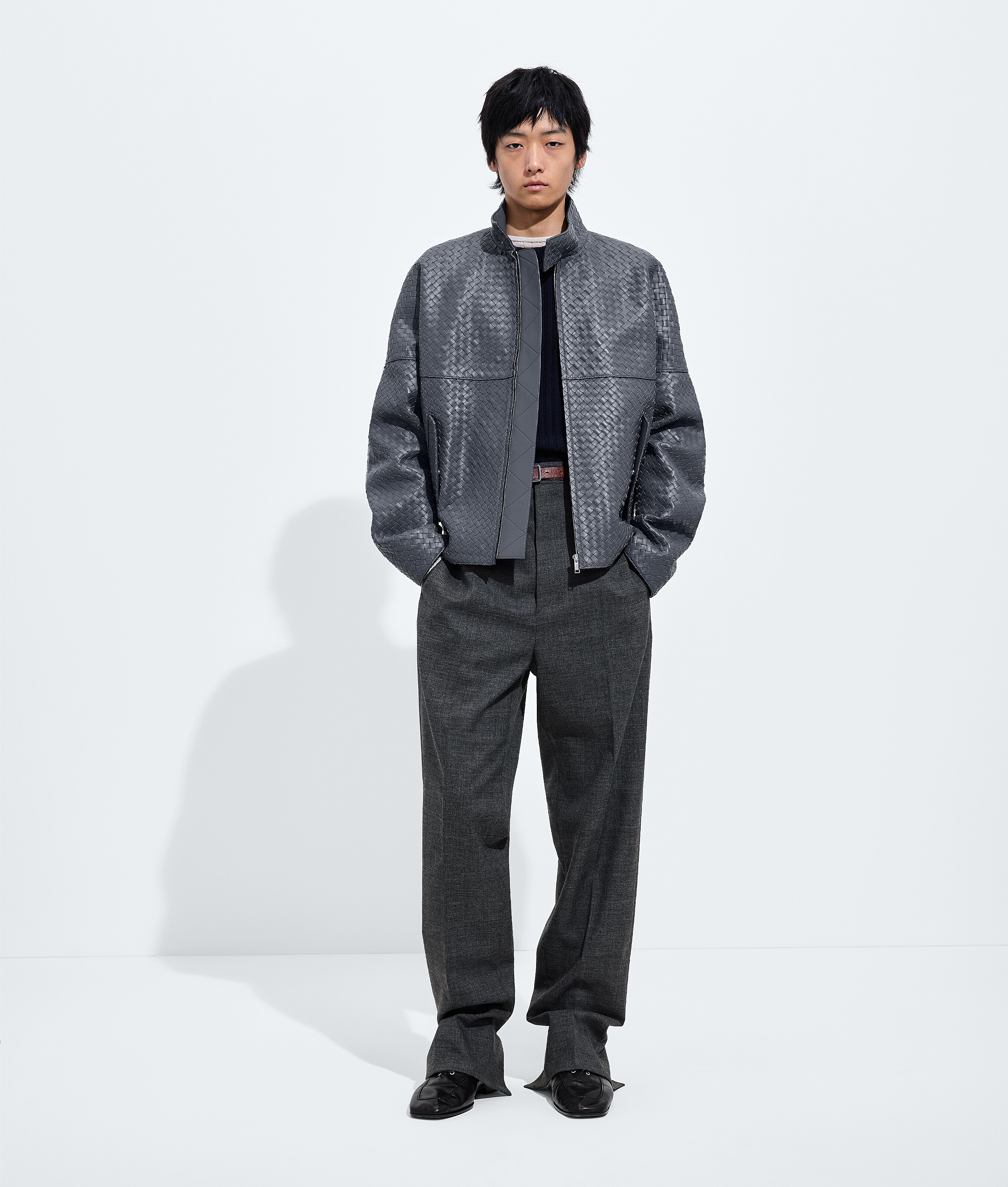 Men's Intrecciato Leather Jacket in Harbor gray Bottega Veneta Luxembourg EN - Image 1