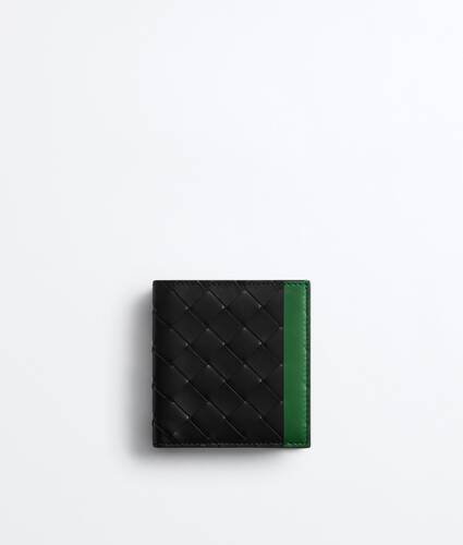 Men's Intrecciato Slim Bi-Fold Wallet in Black/shamrock Bottega Veneta Italy EN - Image 1