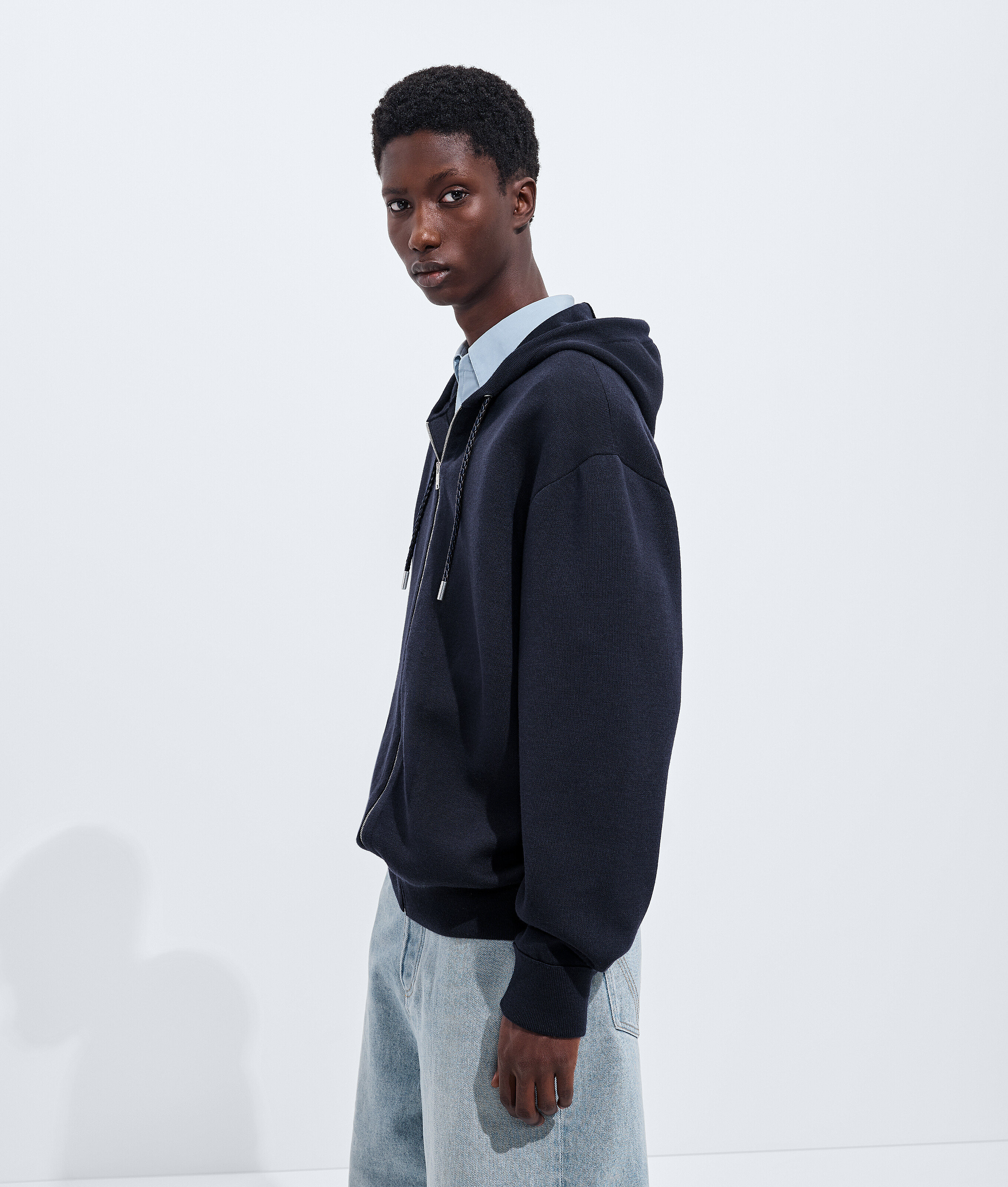 Men's Double Wool Hoodie  in Navy Bottega Veneta Luxembourg EN - Image 2