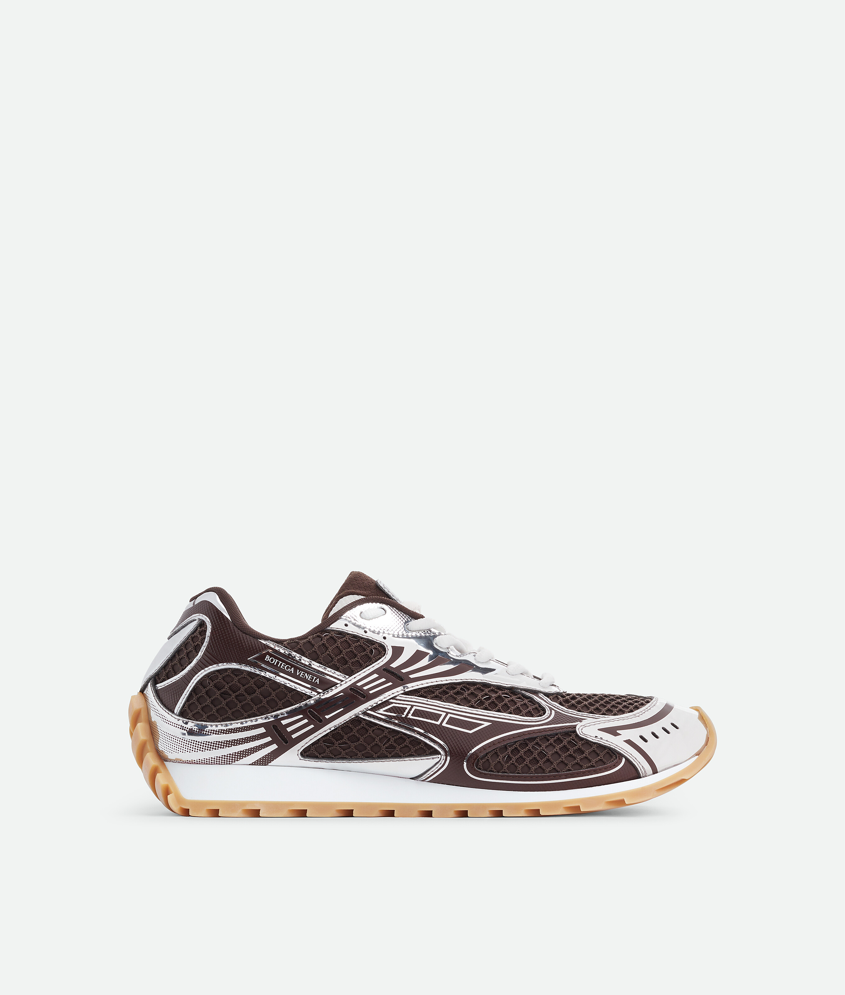 Bottega Veneta Men 'orbit' Bordeaux Running Sneakers With Logo Lettering Print In Tech Fabric Man In Silver