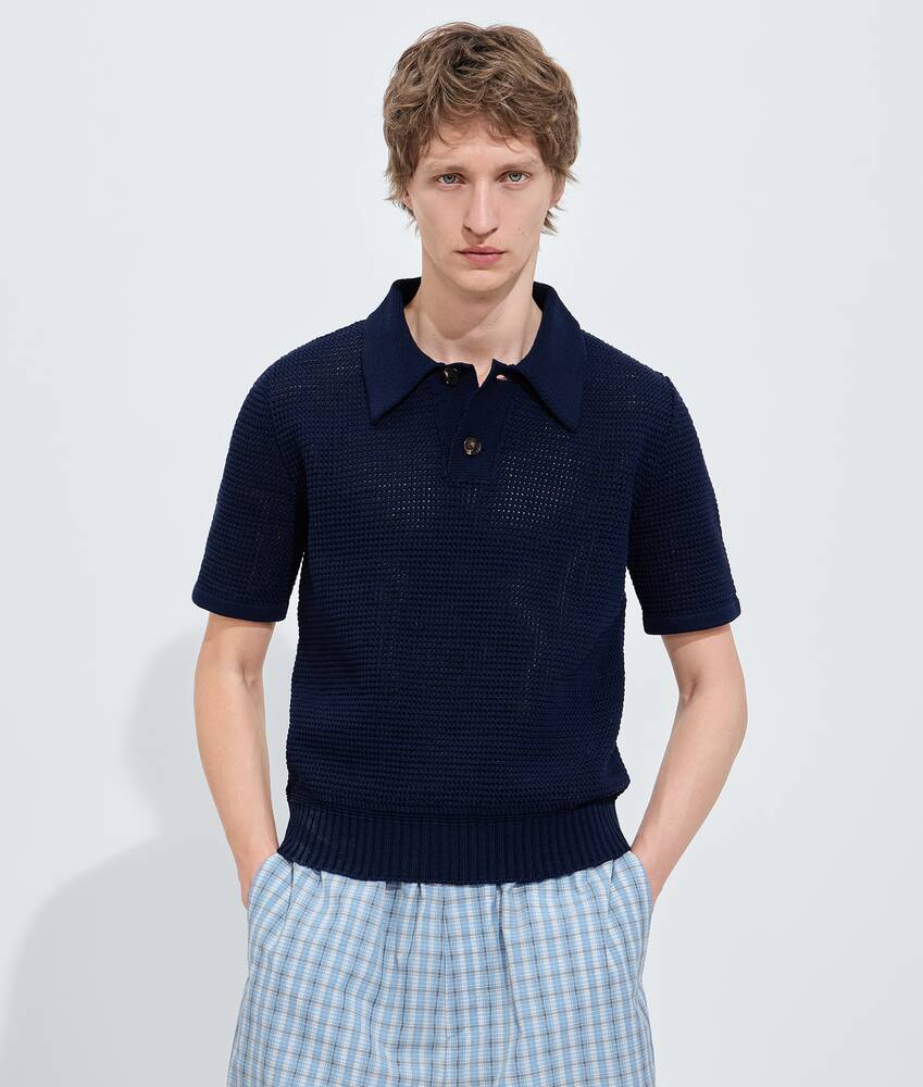 Men's Cotton Crochet Polo in Midnight blue Bottega Veneta Czechia EN - Image 4
