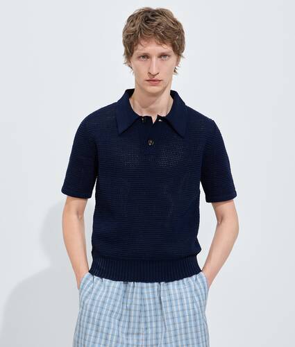 Men's Cotton Crochet Polo in Midnight blue Bottega Veneta Czechia EN - Image 4
