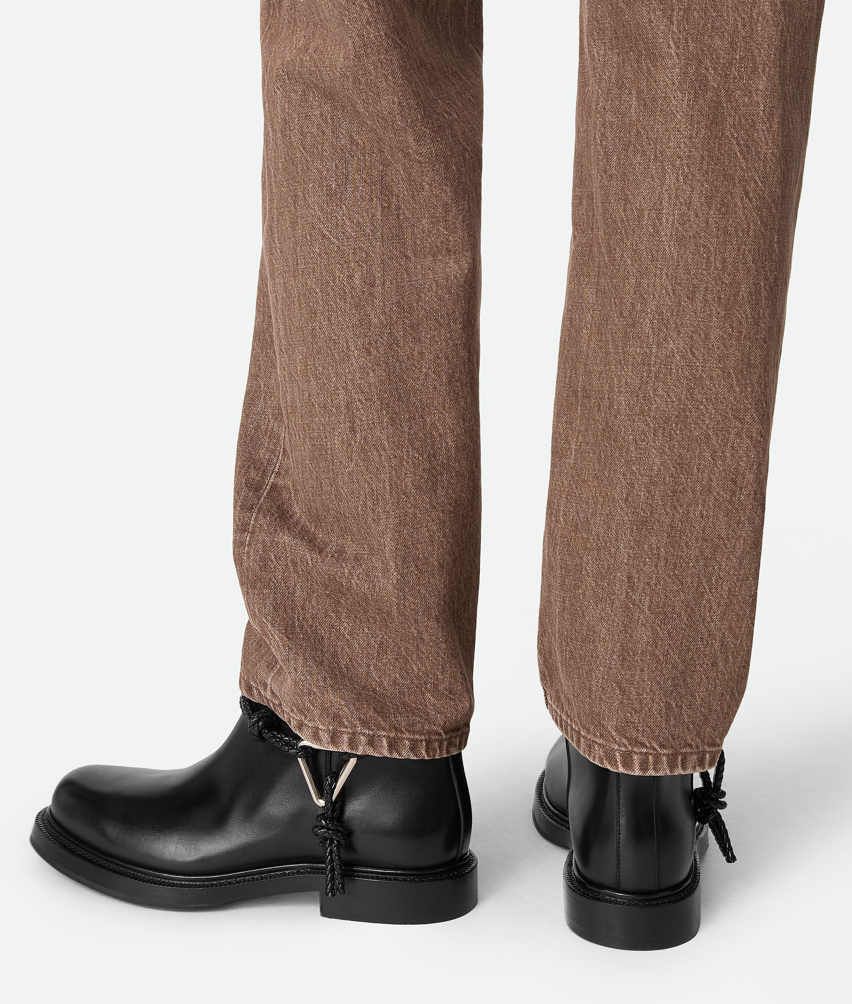 Bottega Veneta Women Black Ankle Boots With Metallic Detail On The Side And Applied Laces In Leather In Black