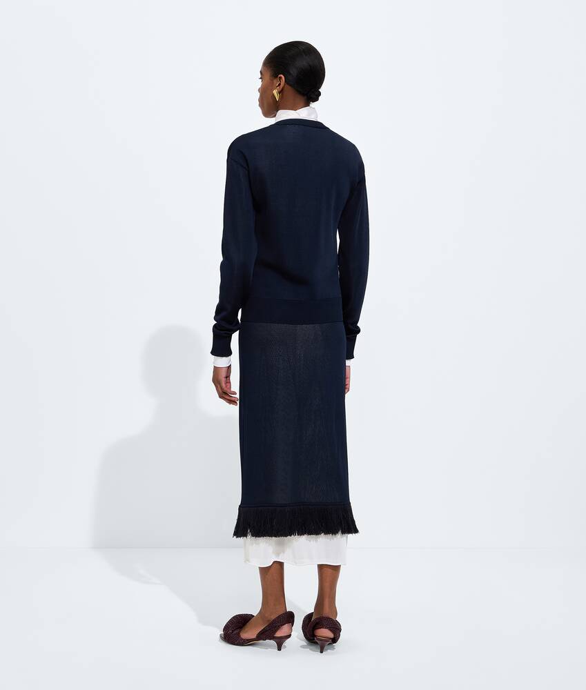 Women's Silk Double Knit Skirt in Midnight blue/chalk Bottega Veneta Bulgaria EN - Image 3