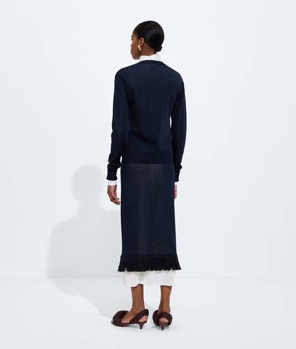 Women's Silk Double Knit Skirt in Midnight blue/chalk Bottega Veneta Belgium EN - Image 3