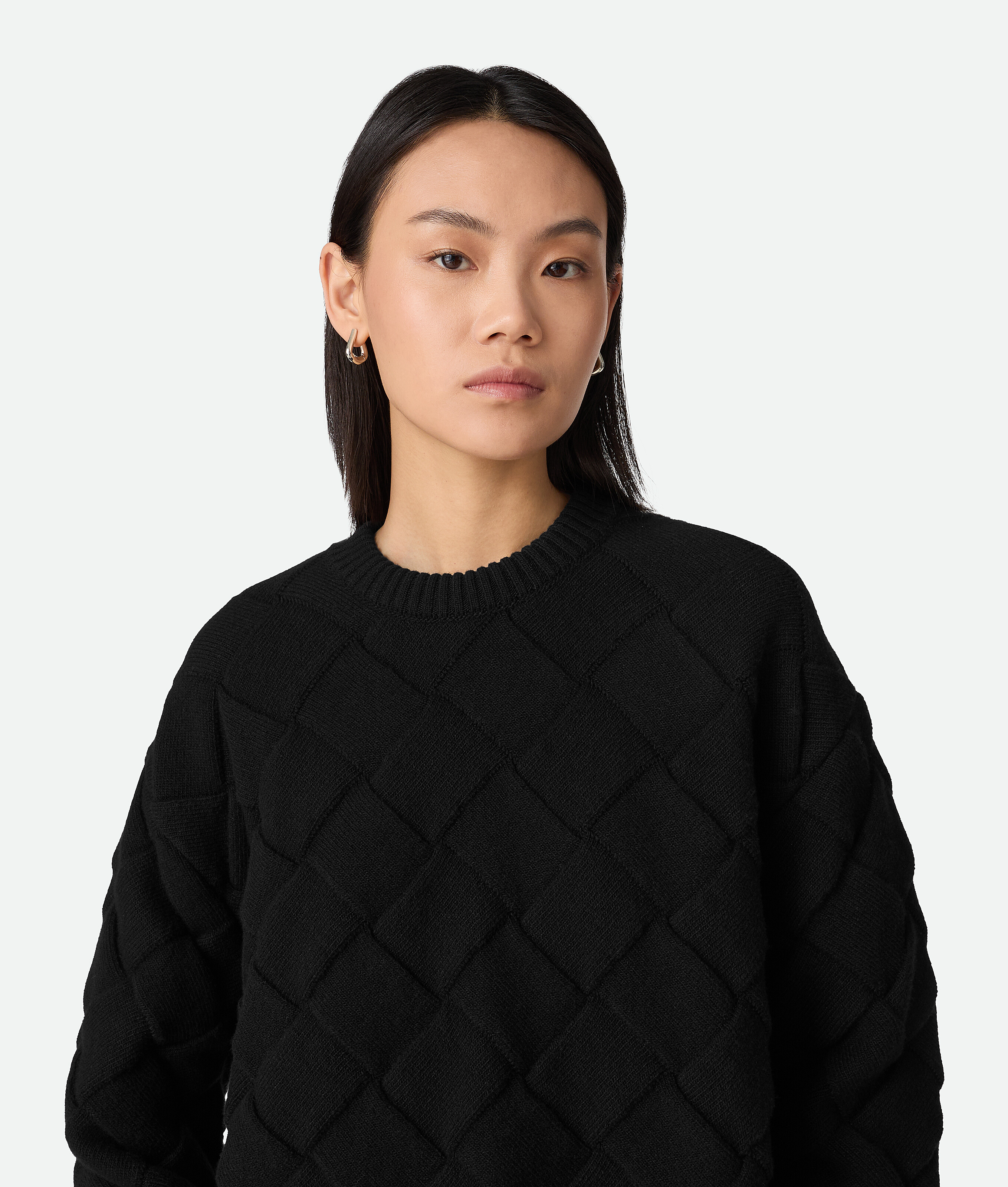 Bottega Veneta Pull En Laine Intrecciato In Black