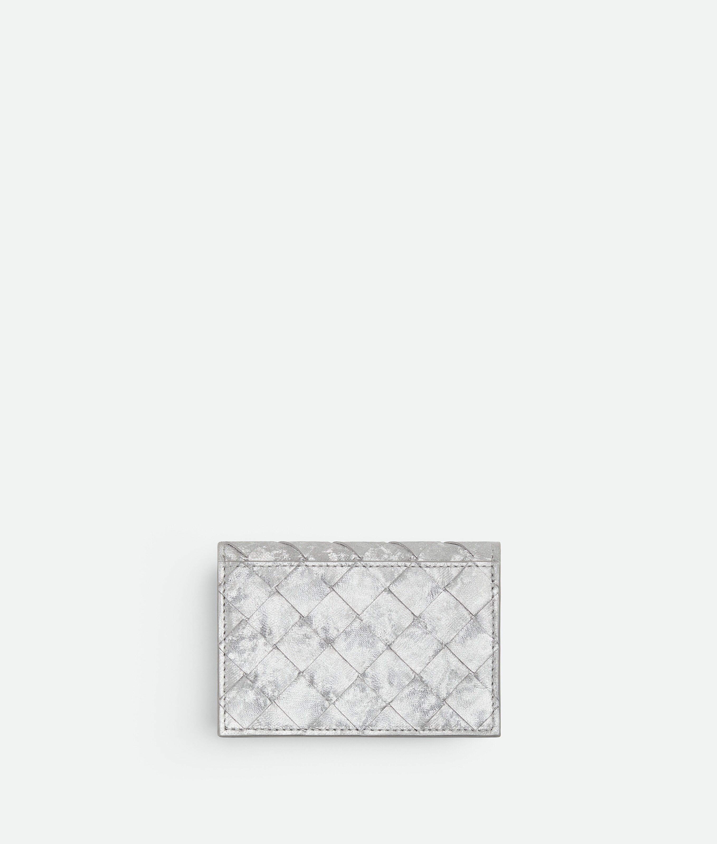 Bottega Veneta Intrecciato Business Card Case In Silver