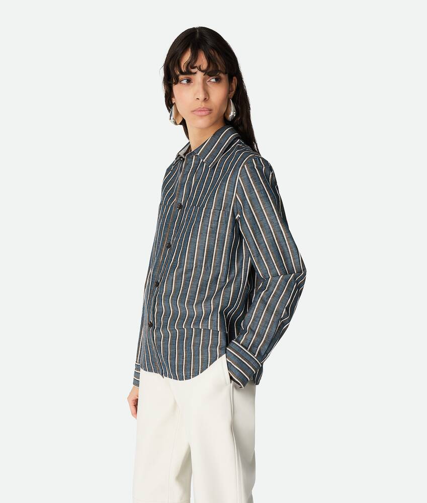 Chemise en coton et lin &agrave; rayures pour Femme en Blue/khaki/black Bottega Veneta France FR - Image 2
