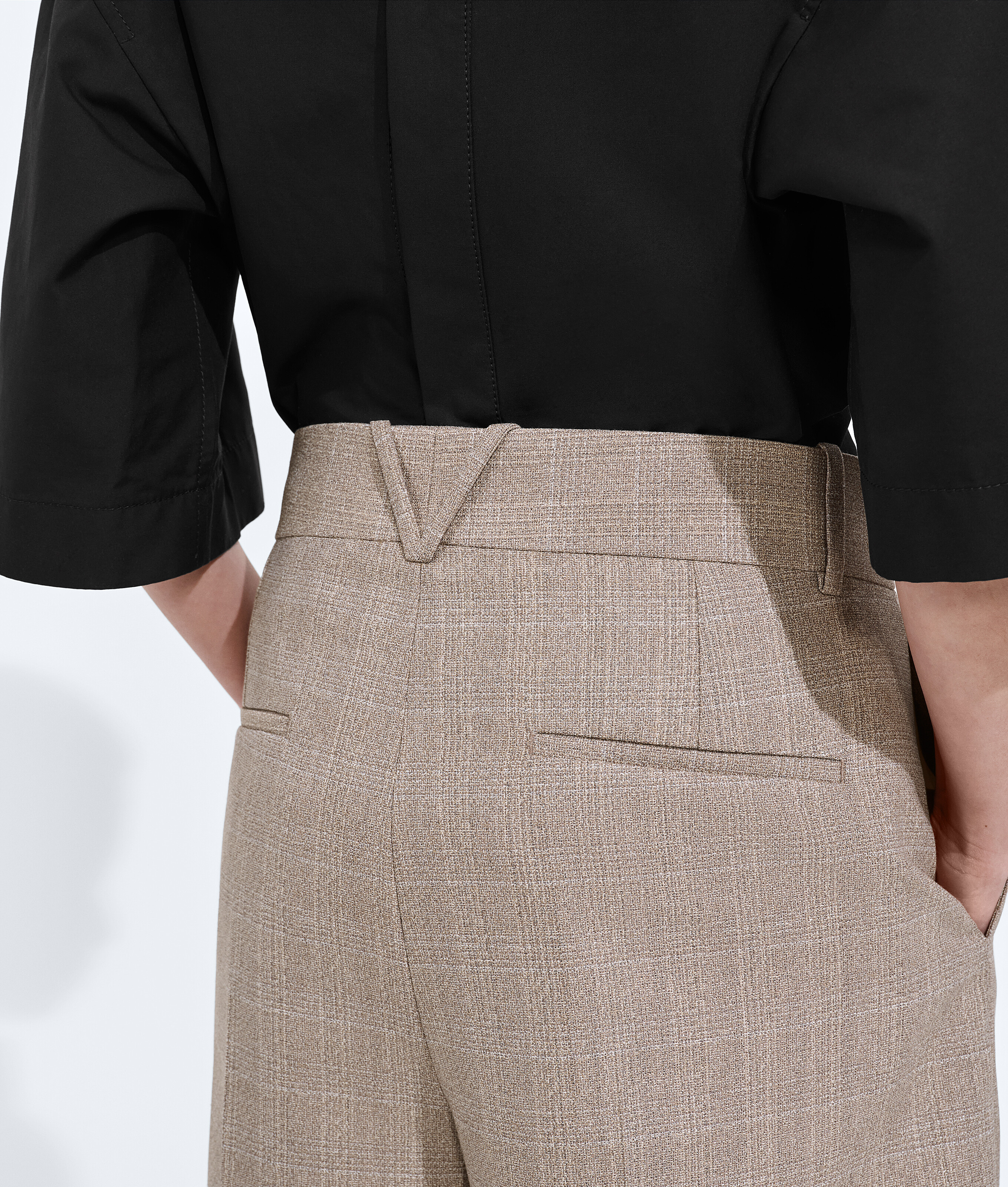 Women's Prince Of Wales Wool Shorts in Silt/stucco melange Bottega Veneta Luxembourg EN - Image 5