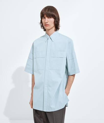 Men's Cotton Poplin Shirt in Blue shirt Bottega Veneta Latvia EN - Image 1