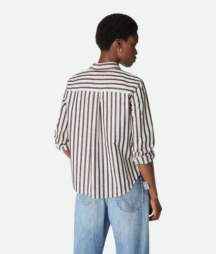 Women's Cotton And Linen Stripe Shirt in Cloud/fondant/lava Bottega Veneta United States EN - Image 3