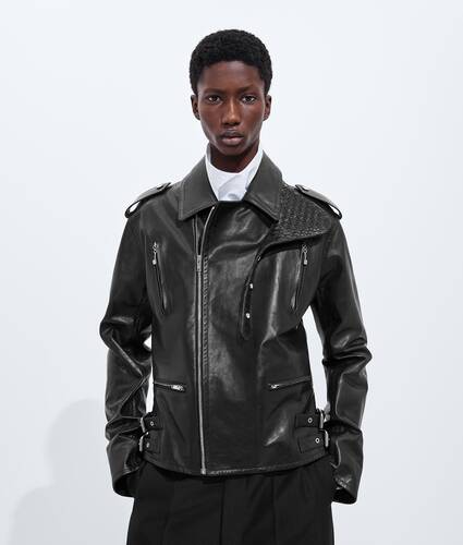Men's Rubbery Leather Biker Jacket  in Double black Bottega Veneta United States EN - Image 1