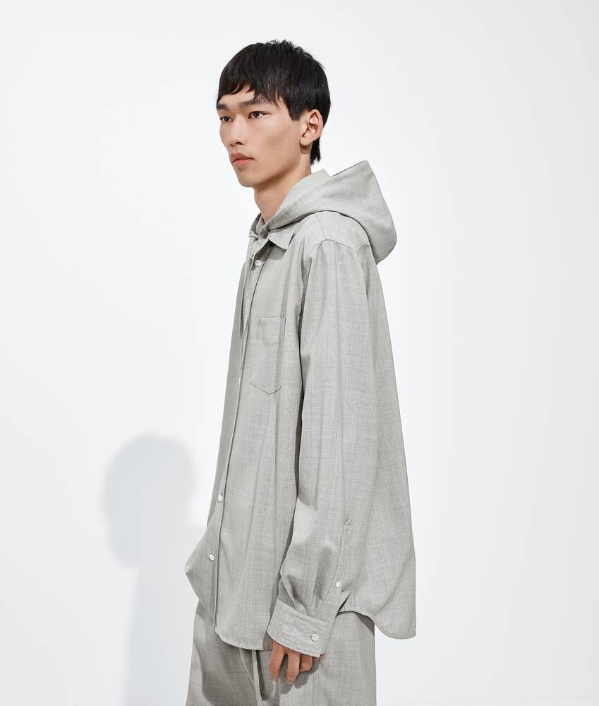 Men's Light Wool Toile Hooded Shirt in Light gray melange Bottega Veneta Latvia EN - Image 2