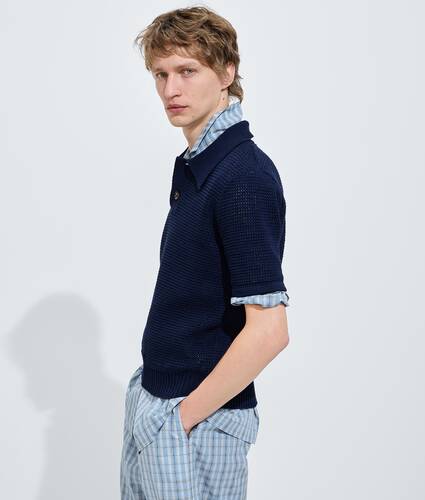 Men's Cotton Crochet Polo in Midnight blue Bottega Veneta Czechia EN - Image 2