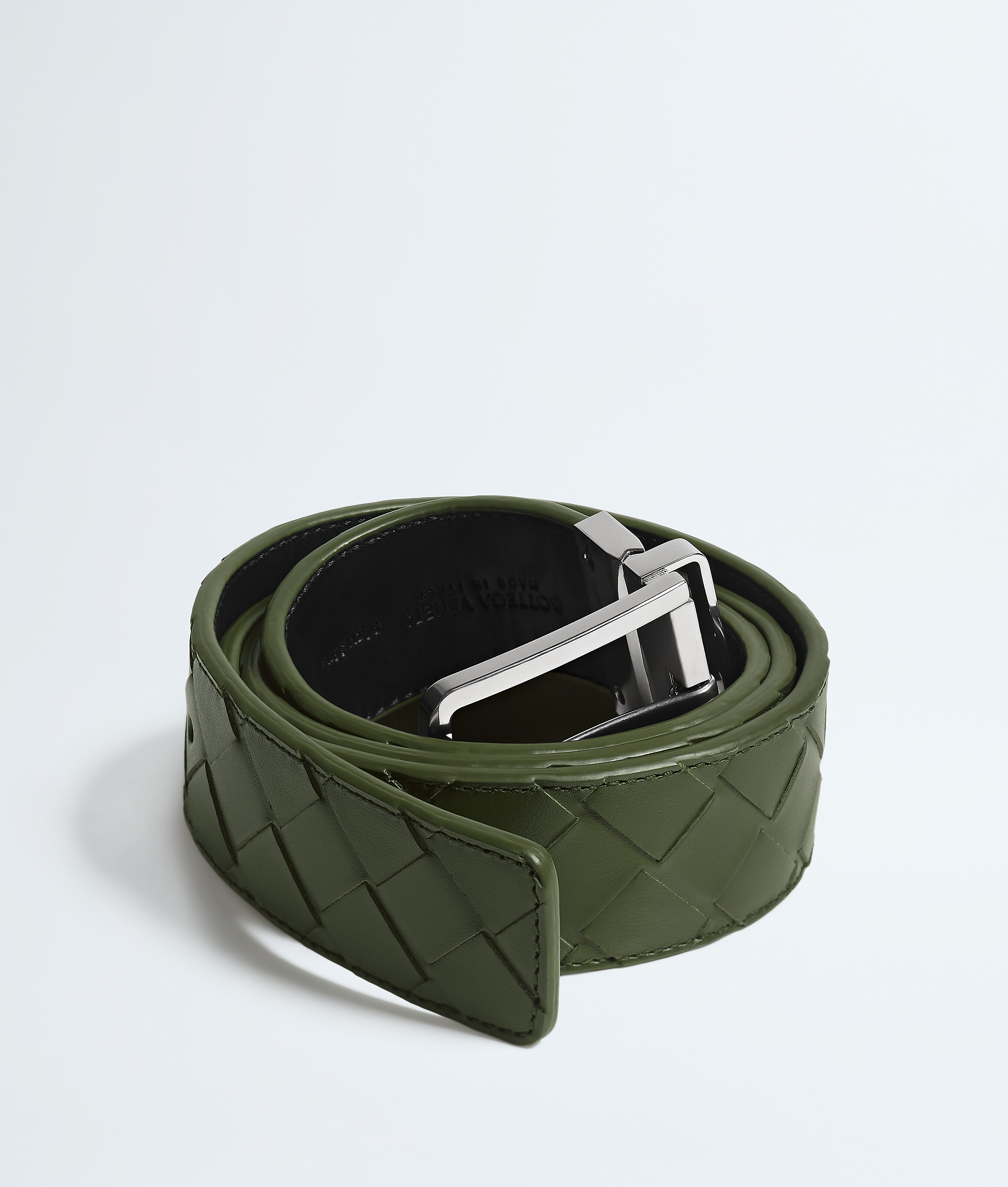 Men's Intrecciato Reversible Belt in Green tweed/black Bottega Veneta Germany EN - Image 3