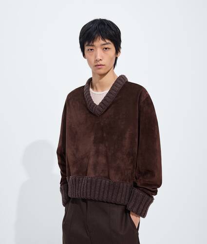 Men's Suede Leather Sweater in Chocolate Bottega Veneta Poland EN - Image 1