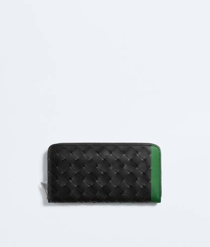 Men's Intrecciato Zip-Around Wallet in Black/shamrock Bottega Veneta Switzerland EN - Image 1