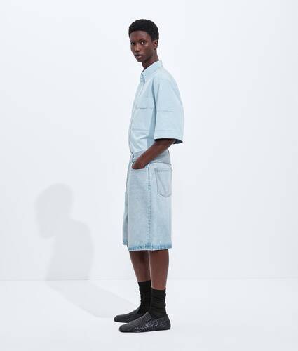 Ele's Short Wide Leg em Denim com Lavagem Clara  em Light bleach Bottega Veneta Brasil PT - Image 2