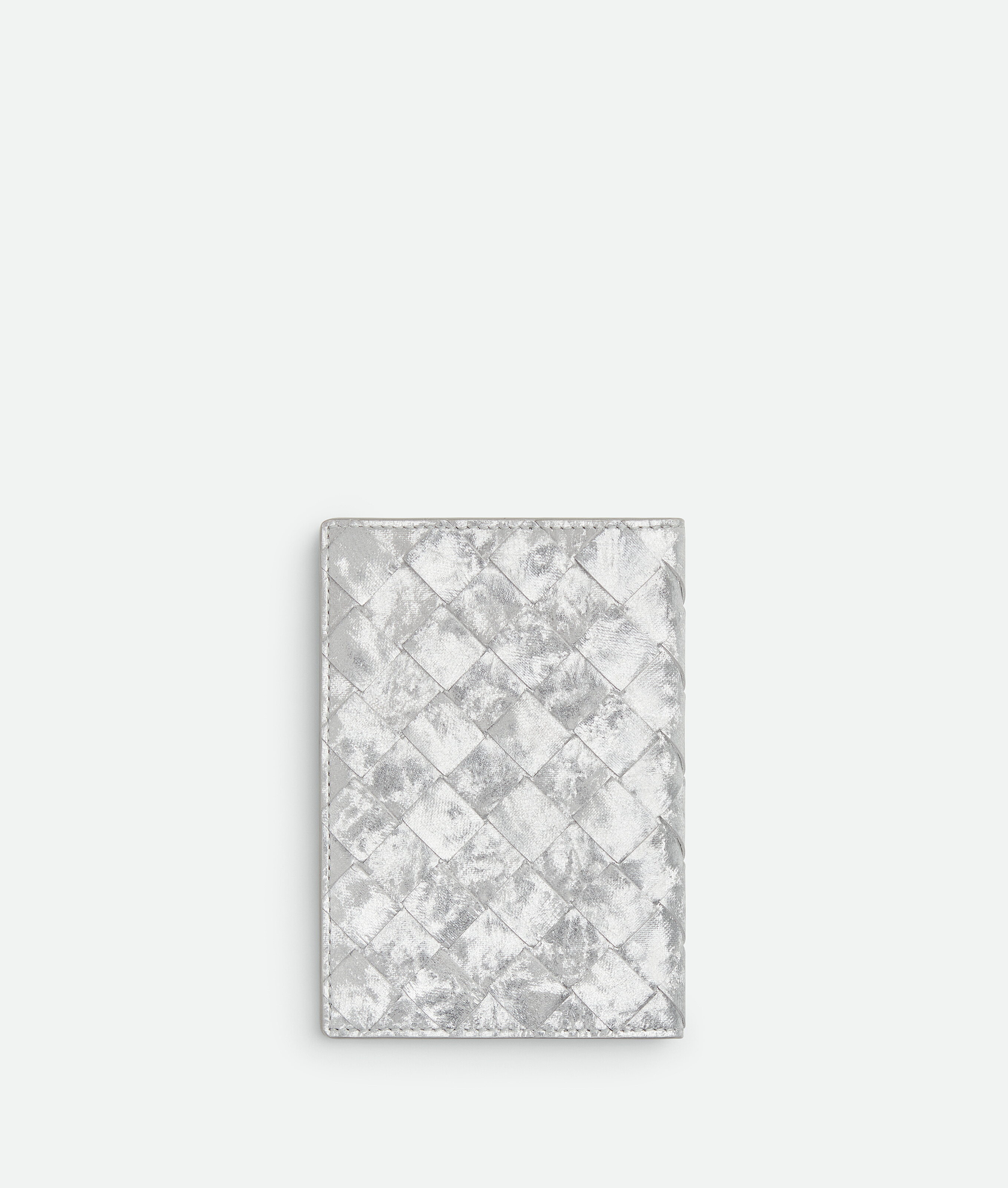 Bottega Veneta Intrecciato Passport Case In Silver