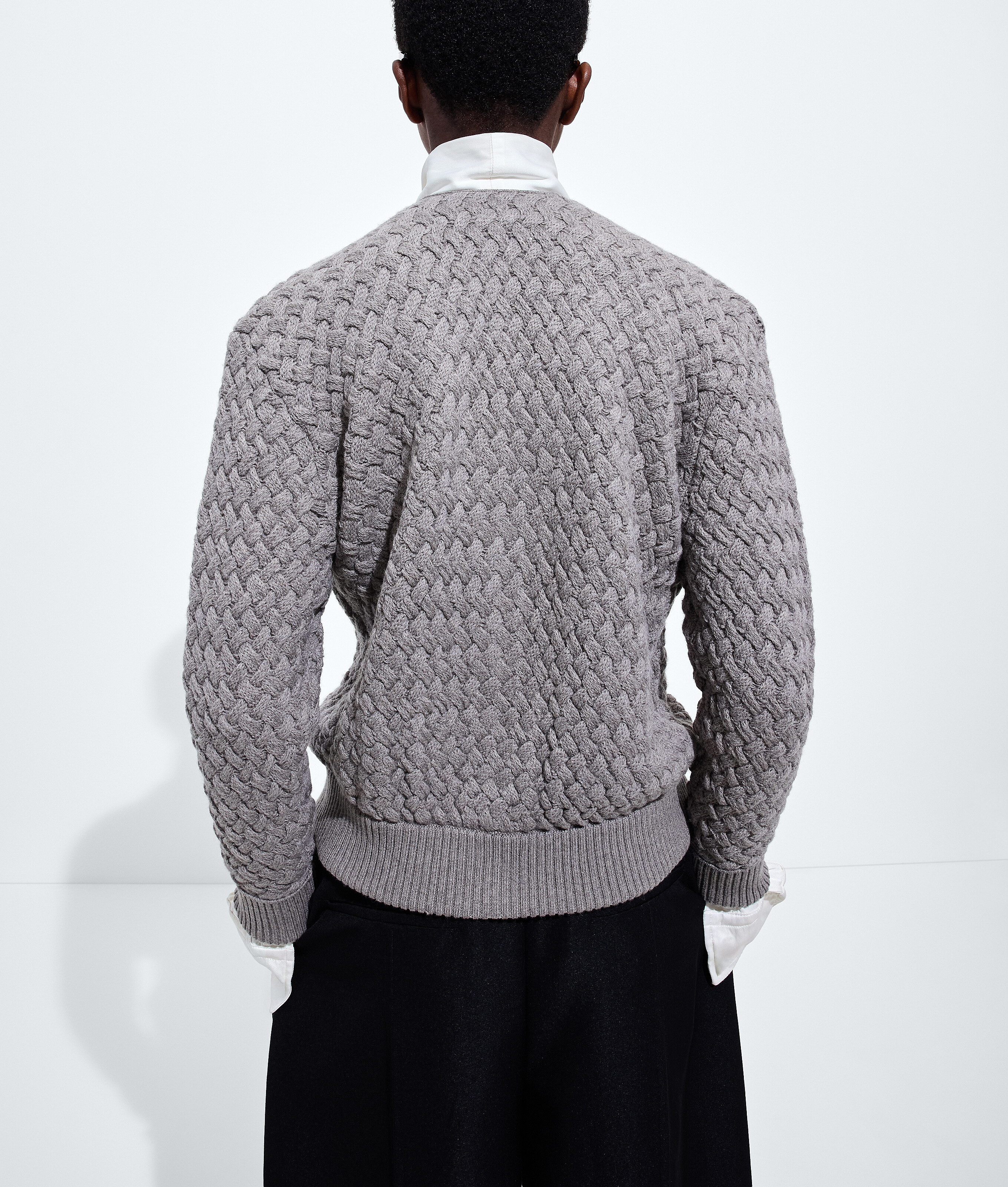 Women's Intrecciato Wool Cardigan in Riverbed melange Bottega Veneta Japan EN - Image 3