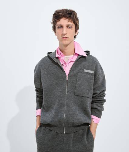Men's Wool and Cashmere Hoodie in Dark slate melange Bottega Veneta Greece EN - Image 1
