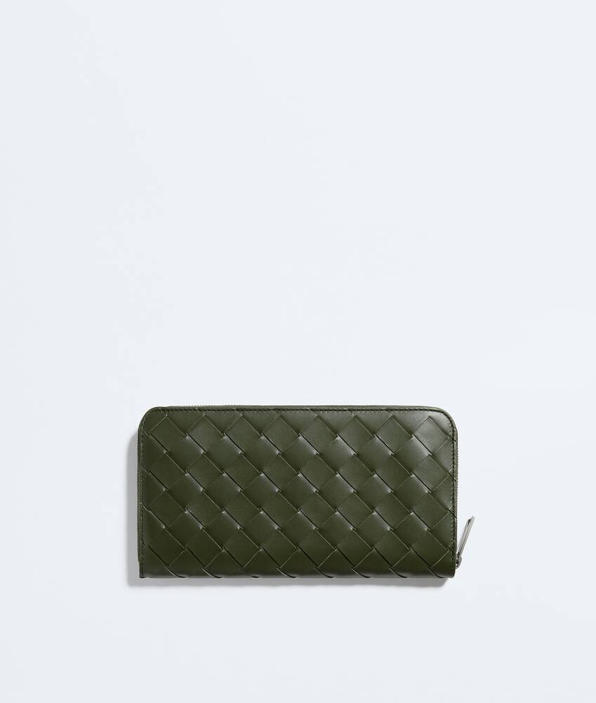 Men's Intrecciato Zip-Around Wallet in Green tweed/mineral Bottega Veneta Mexico EN - Image 4