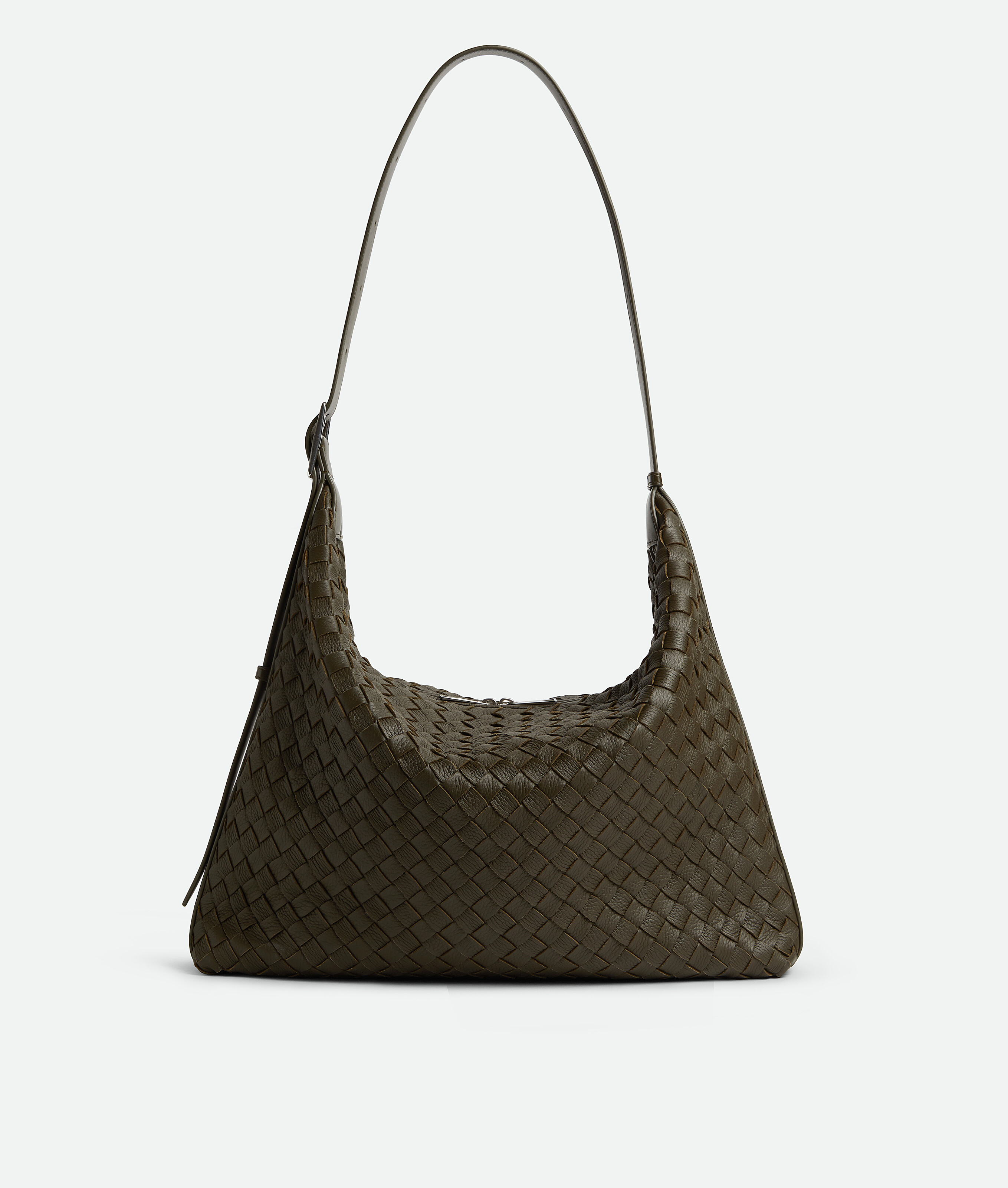 BOTTEGA VENETA カーキレザー ボディバッグ ボッテガ・ヴェネタ25年夏メンズバッグ「ディアゴ」深緑レザーの斜め