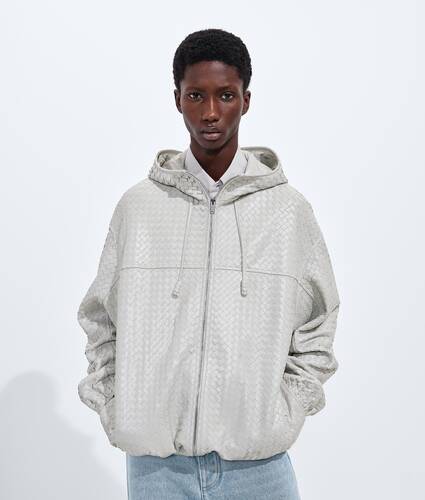 Men's Small Intrecciato Leather Blouson in Pearl gray Bottega Veneta United States EN - Image 1
