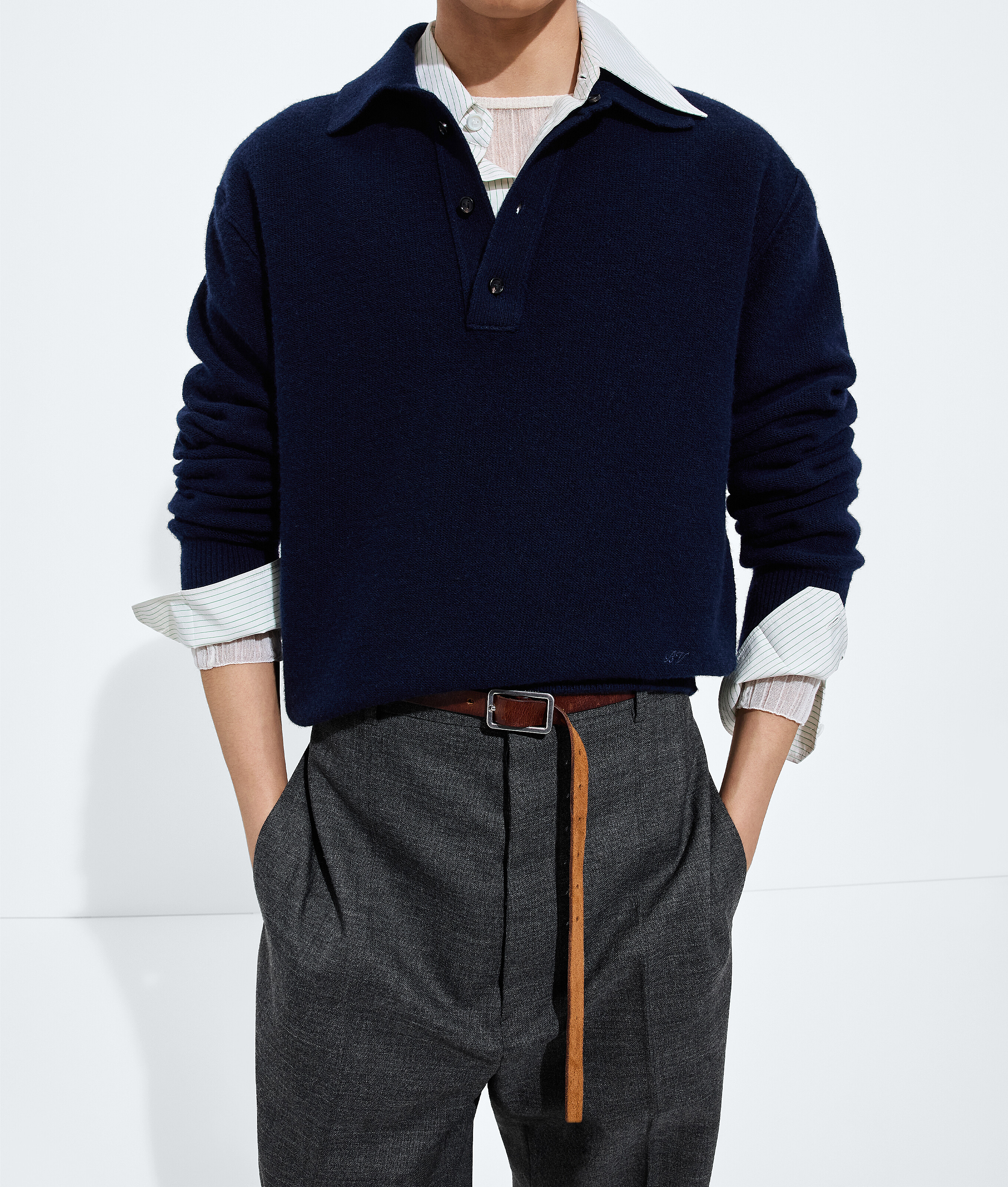 Men's Wool Polo Sweater in Midnight blue Bottega Veneta Luxembourg EN - Image 4