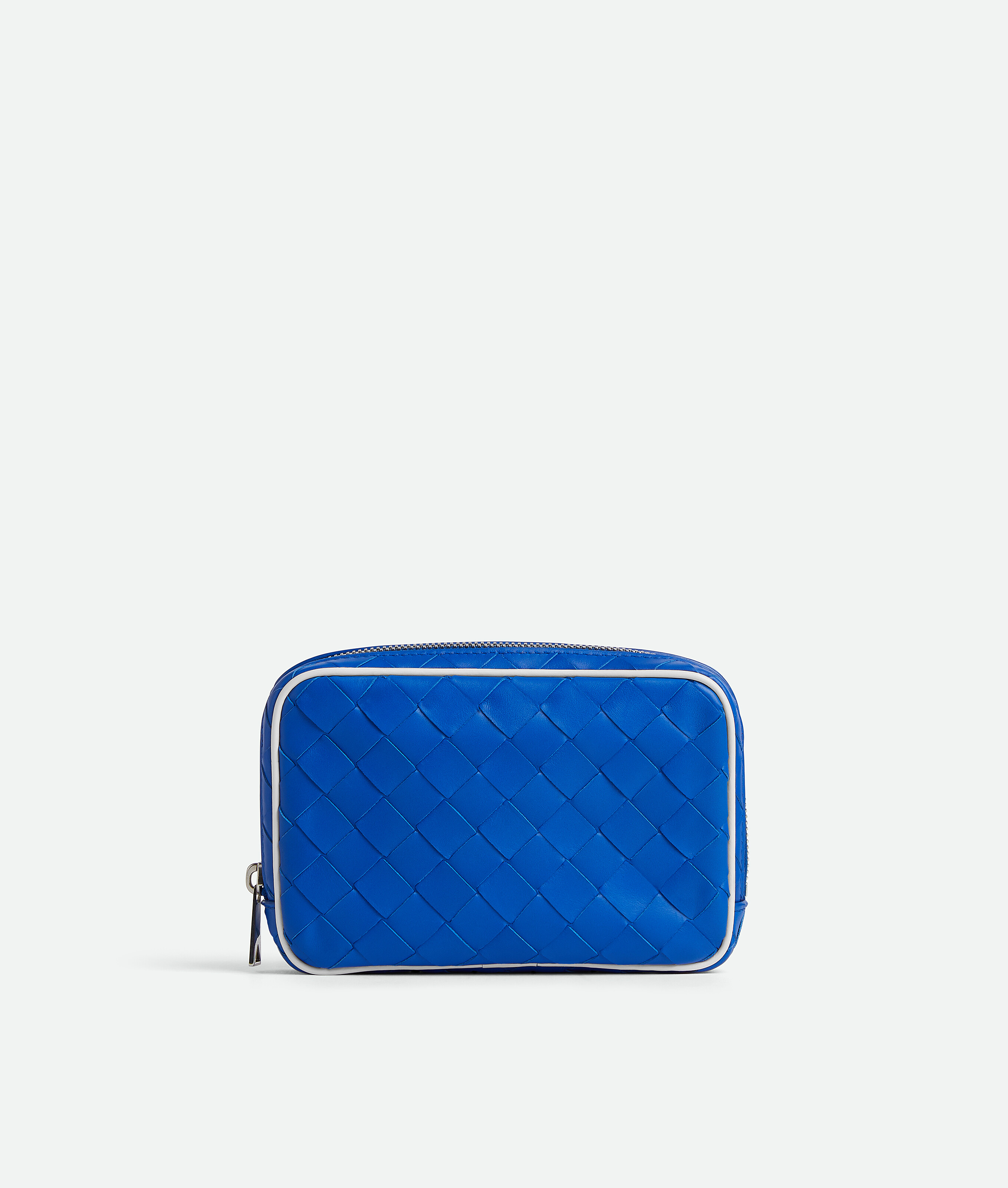 Men's Intrecciato Small Zipped Pouch in Cobalt/white | Bottega
