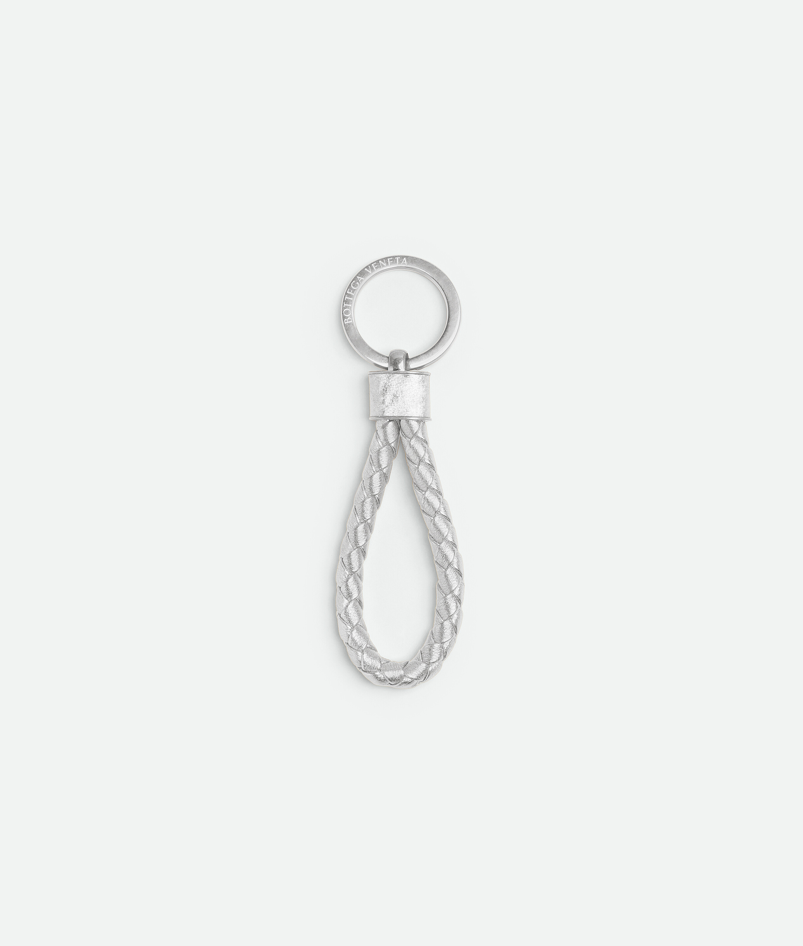 Bottega Veneta Intreccio Key Ring In Metallic