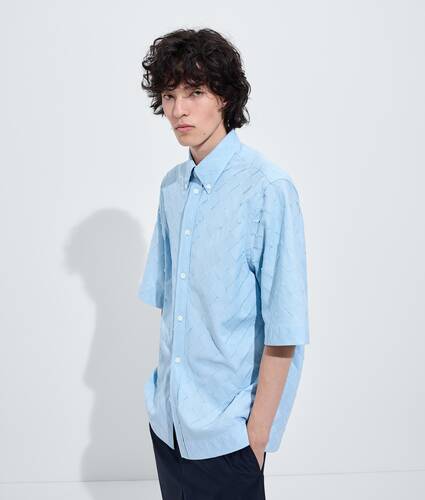Ele's Camisa de Popeline de Algod&atilde;o Intrecciato em Oxford blue Bottega Veneta Brasil PT - Image 2