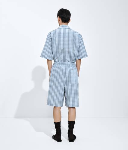 Men's Cotton And Silk Check Shorts in Blue/white/stone Bottega Veneta Czechia EN - Image 3