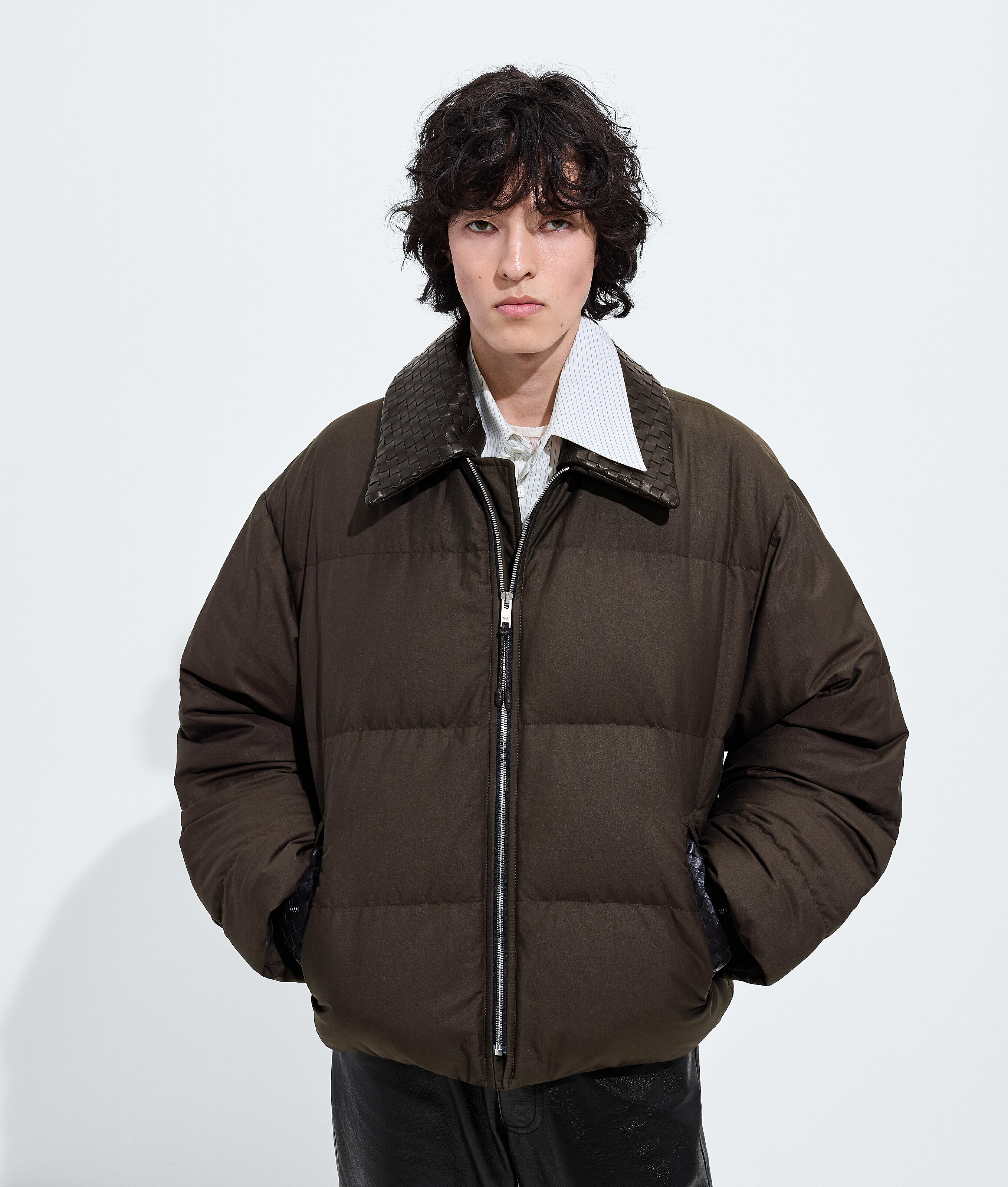 Men's Cotton and Nylon Twill Puffer Jacket in Wenge | Bottega