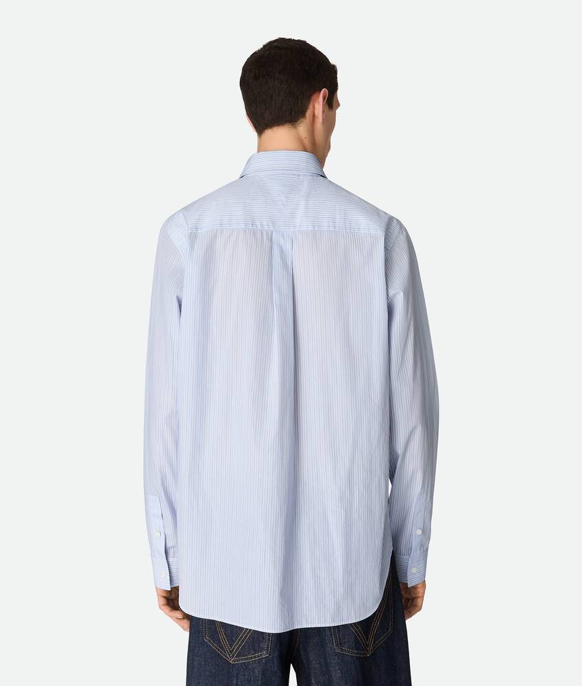Men's Stripe Cotton Poplin Shirt in White/blue Bottega Veneta Spain EN - Image 3
