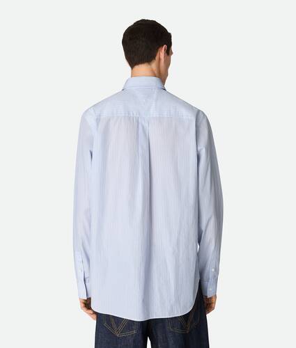 Men's Stripe Cotton Poplin Shirt in White/blue Bottega Veneta United Kingdom EN - Image 3