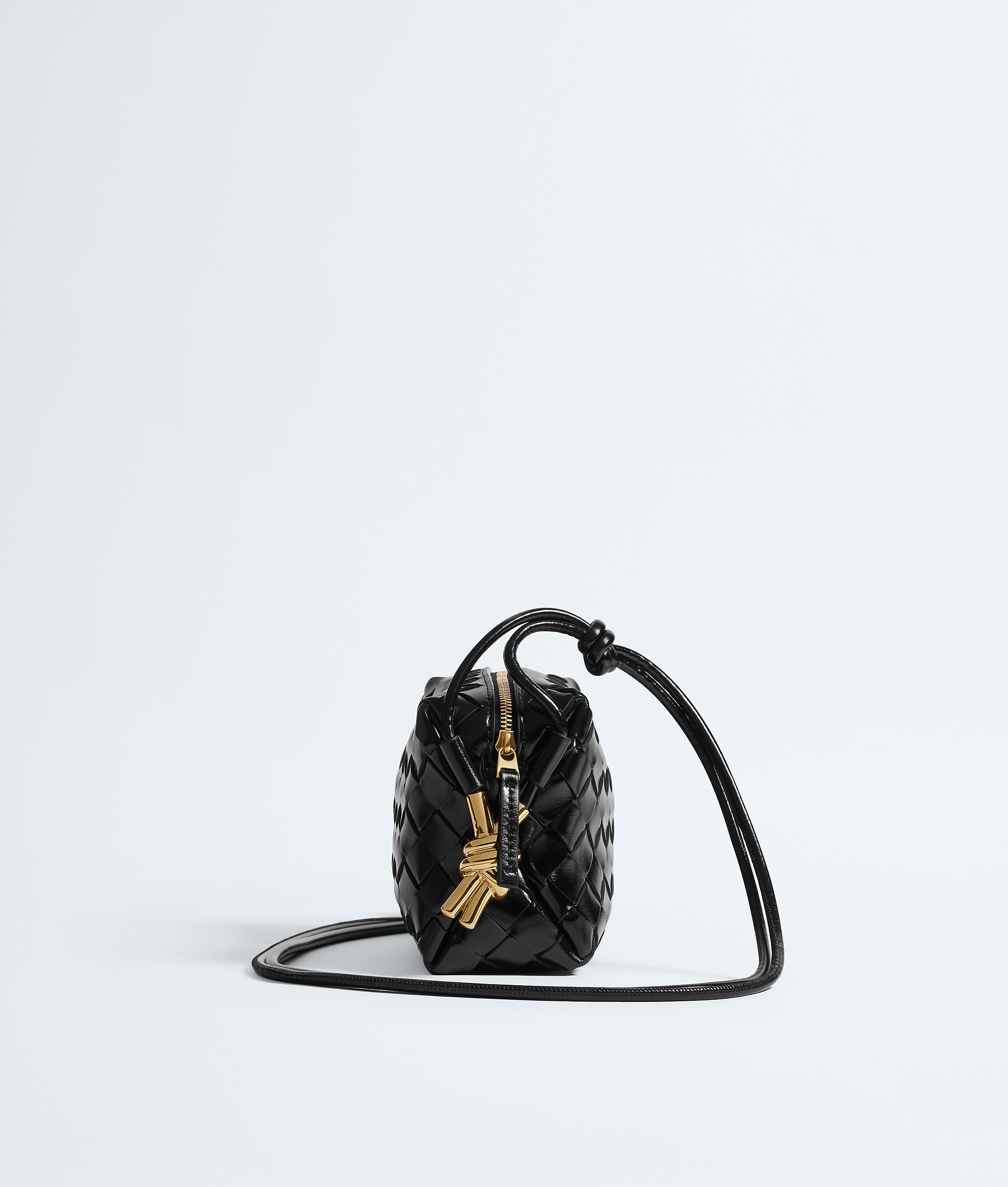 Bottega Veneta Mini Knot Detail Intrecciato Leather Crossbody Bag In Black