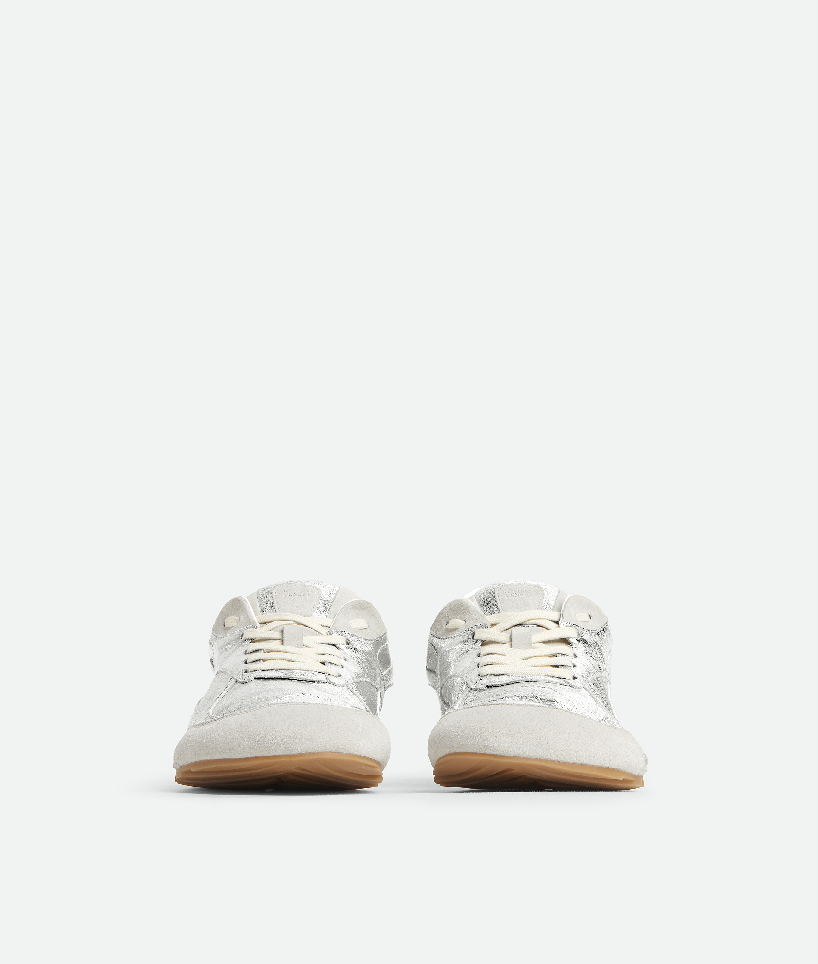 Bottega Veneta Men Silver Laminated Leather Orbit Flash Sneakers In Metallic