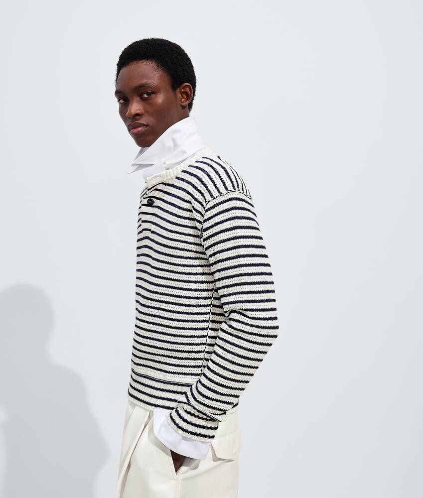 Men's Cotton Crochet Sweater in Chalk/midnight blue Bottega Veneta United States EN - Image 2