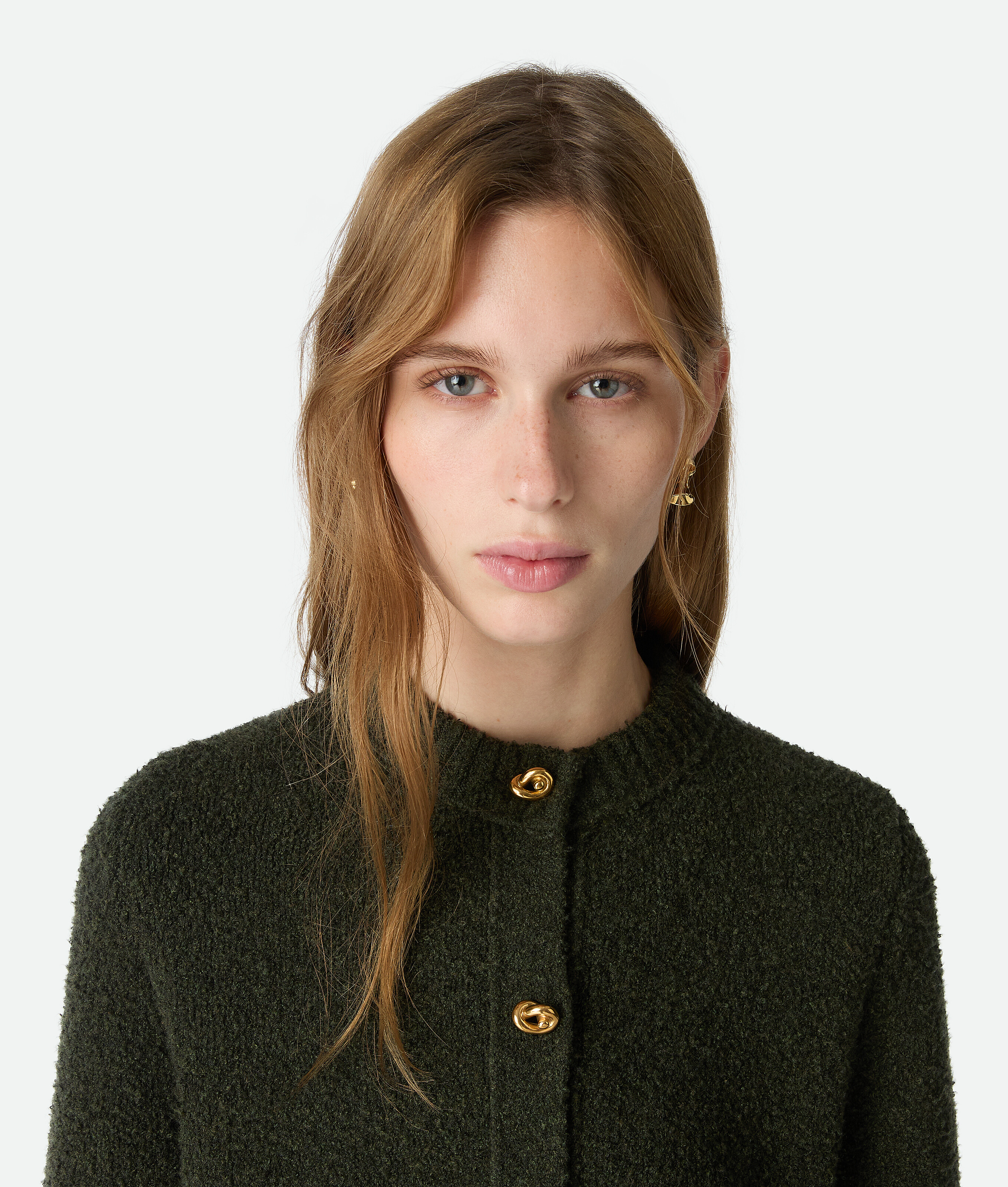 Bottega Veneta Wool Bouclé Cardigan In Green