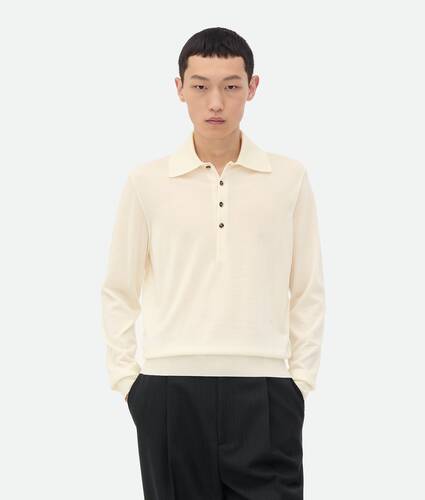 Men's Light Fine Cashmere Polo Jumper in Talc Bottega Veneta Greece EN - Image 1