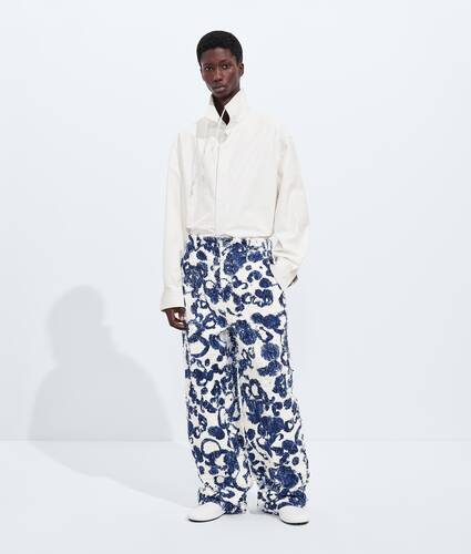 Men's Cotton Fil Coup&eacute; Printed Pants in Blue ink/white Bottega Veneta United States EN - Image 1